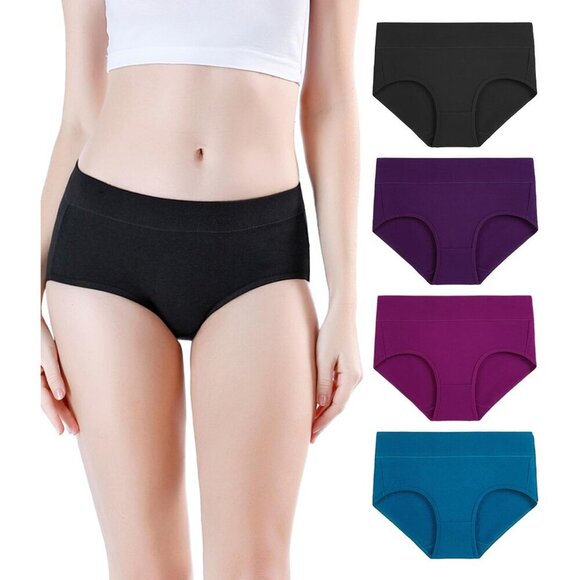 Women's Cotton Mid Waist Full Coverage Briefs 4 Pack Plus Size Comfortable